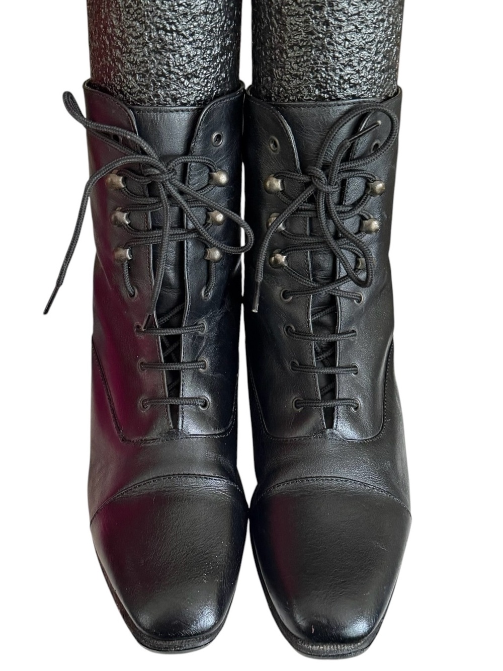 Vintage Steampunk Granny Lace-Up Black Leather Boots Women's Size 8.5